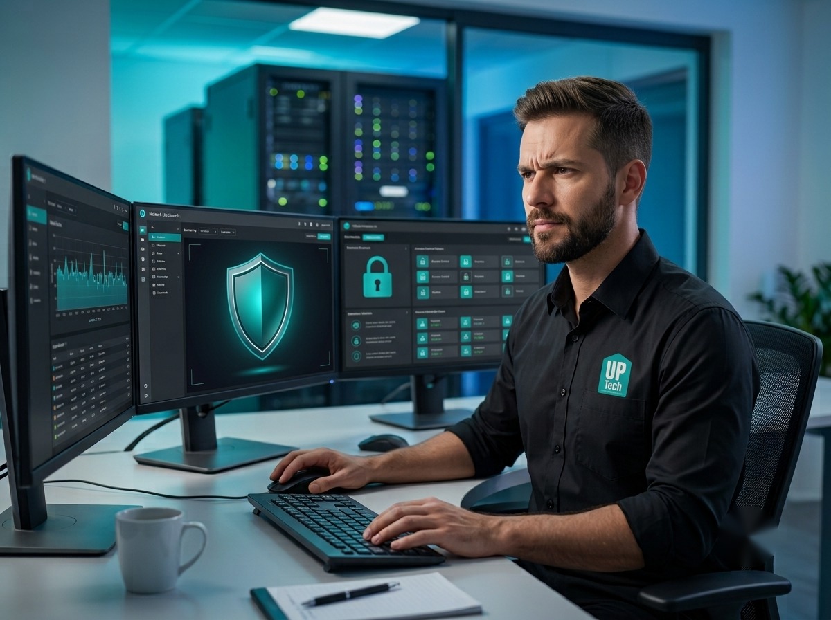 Técnico UP Tech cuidando de segurança da informação e conformidade LGPD